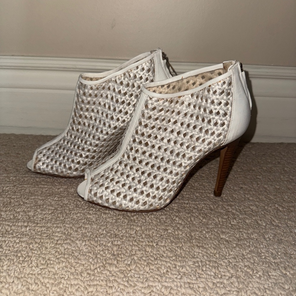 Sergio Rossi White Mesh Peep-Toe Heels
